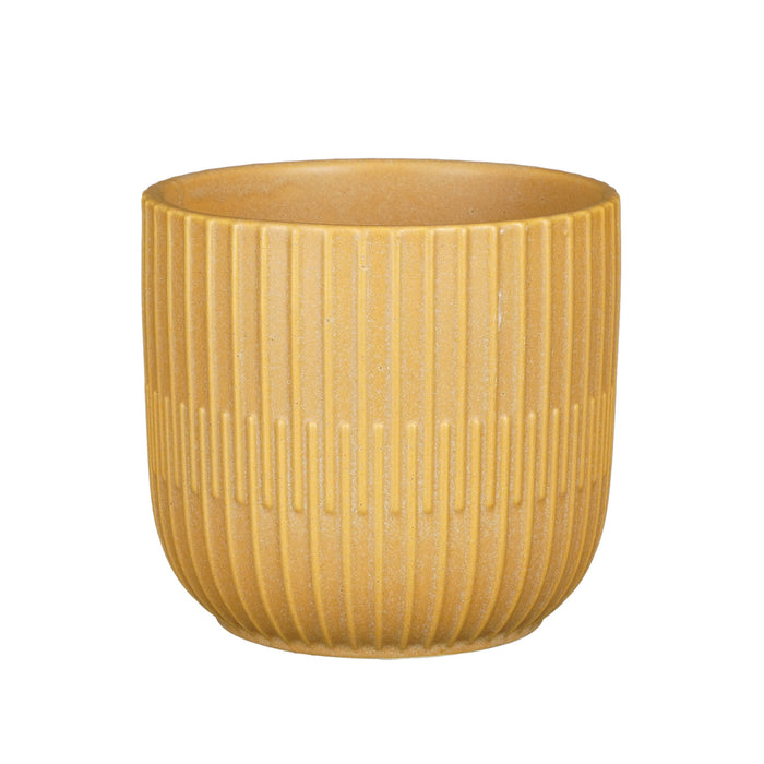Mica Decorations - Plantenpot - okergeel - stripes - D12.5xH11 cm
