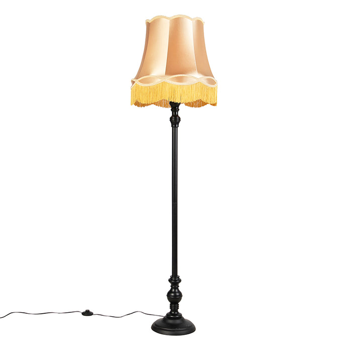 QAZQA Vloerlamp zwart met Granny kap goud - Classico