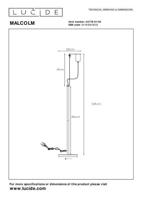 Lucide MALCOLM Vloerlamp 1xE27 - Zwart