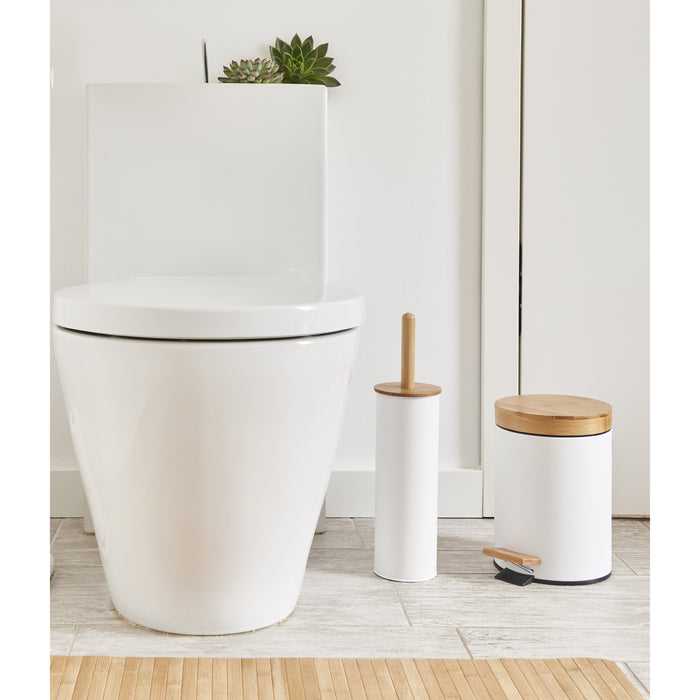 Zeller WC|Toiletborstel in houder - bamboe hout - wit - H38 x D10 cm
