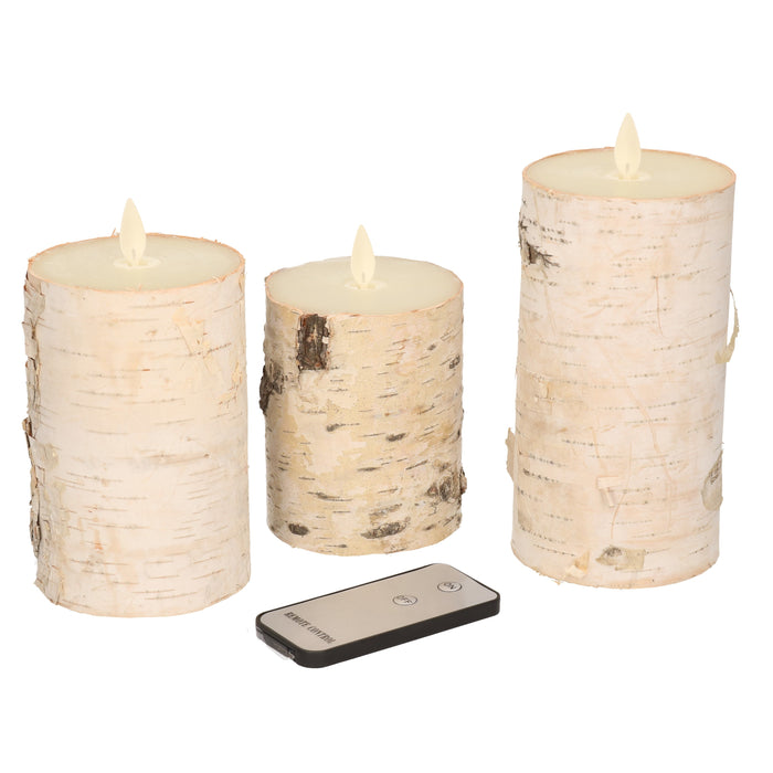 Anna's Collection Stompkaars - 3 st - wit - berkenhout - LED kaarsen