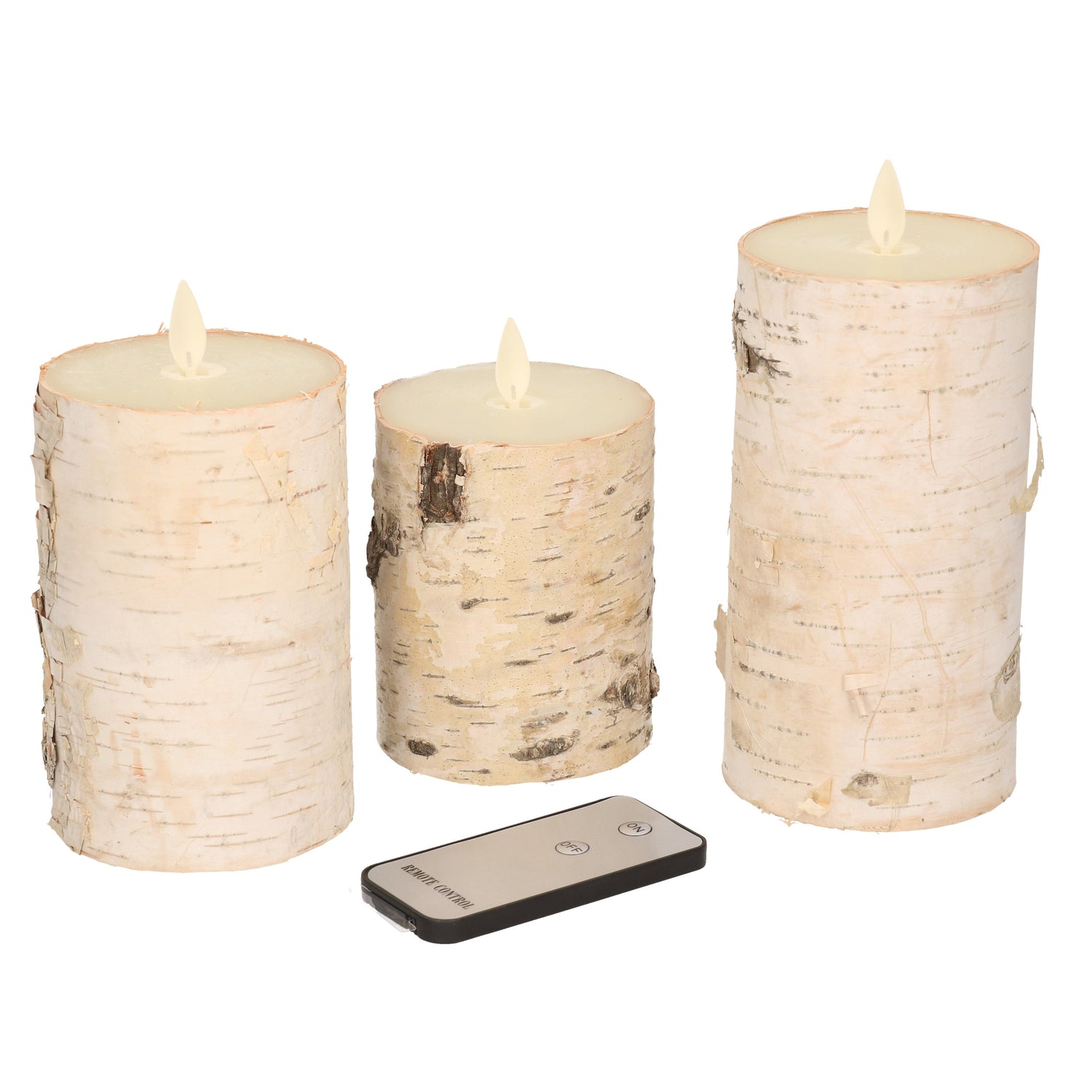 Anna's Collection Stompkaars - 3 st - wit - berkenhout - LED kaarsen