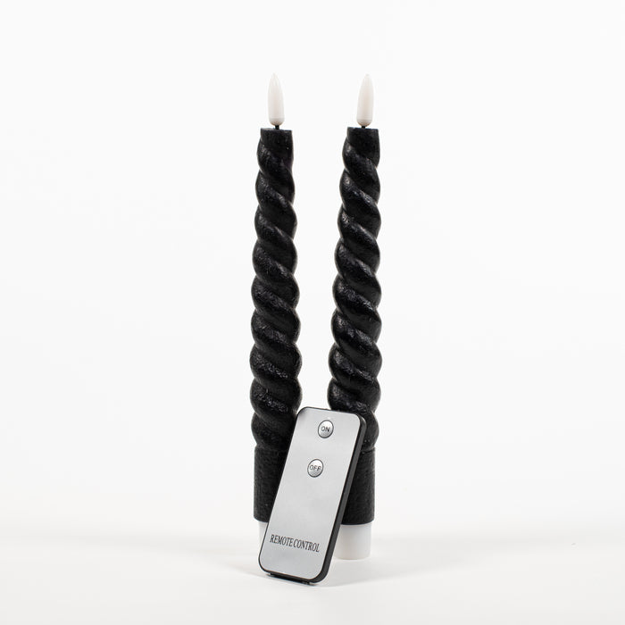 Anna Collection LED swirl dinerkaarsen - 2x st - zwart - 23 cm