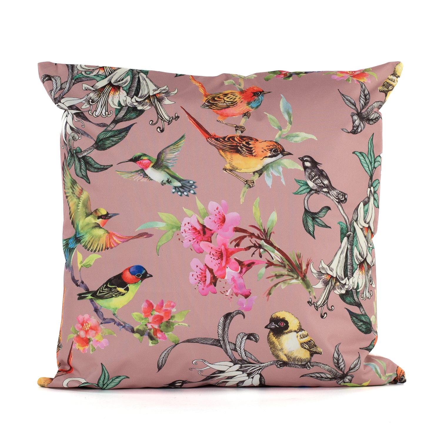 Anna's Collection buitenkussen - bloemenprint - oud roze - 45 x 45 cm