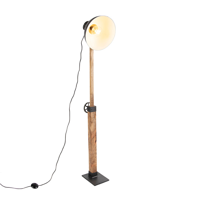 QAZQA Industriele vloerlamp donkergrijs met mango hout - Mangoes