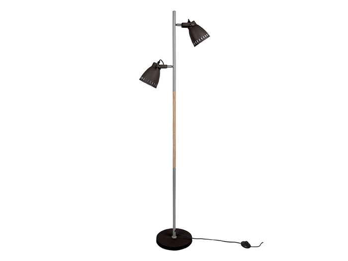 Vloerlamp Mingle - IJzer Zwart met Hout print, Nikkel - 152x12cm