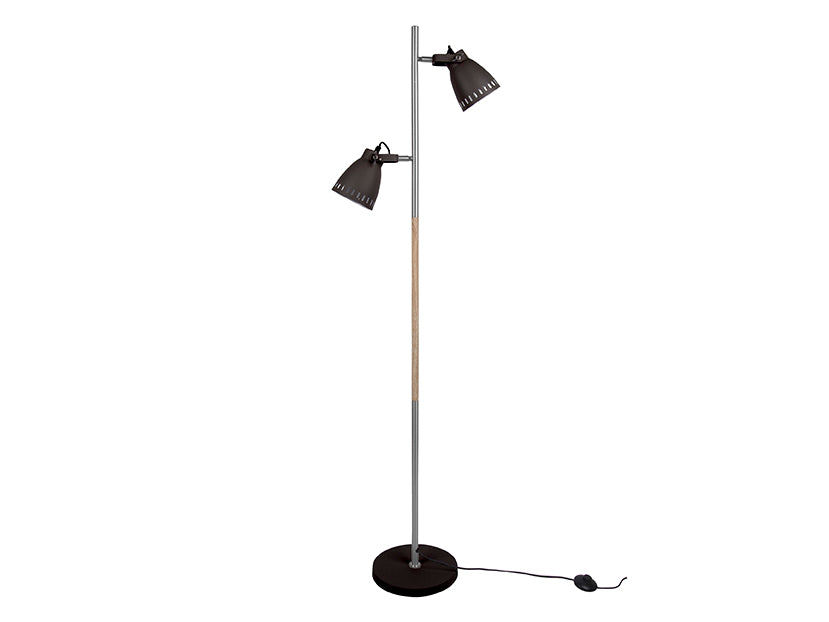 Vloerlamp Mingle - IJzer Zwart met Hout print, Nikkel - 152x12cm