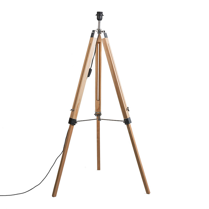 QAZQA Landelijke vloerlamp hout zonder kap - Tripod
