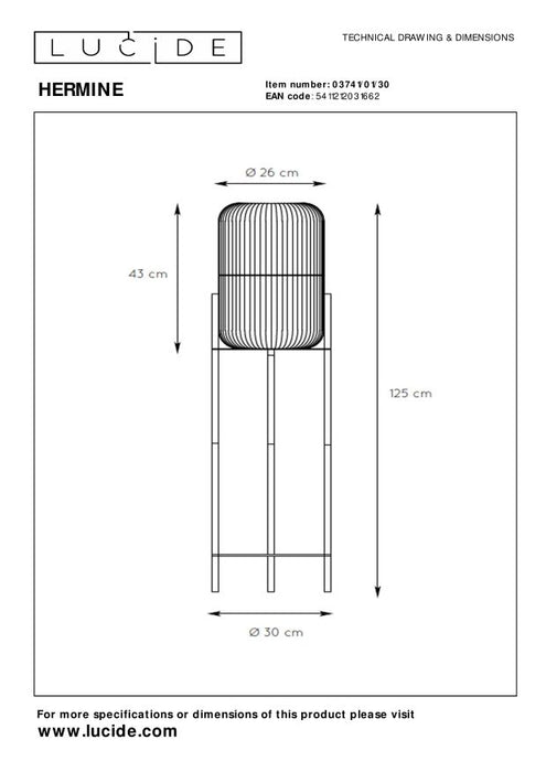 Lucide HERMINE Vloerlamp - Zwart
