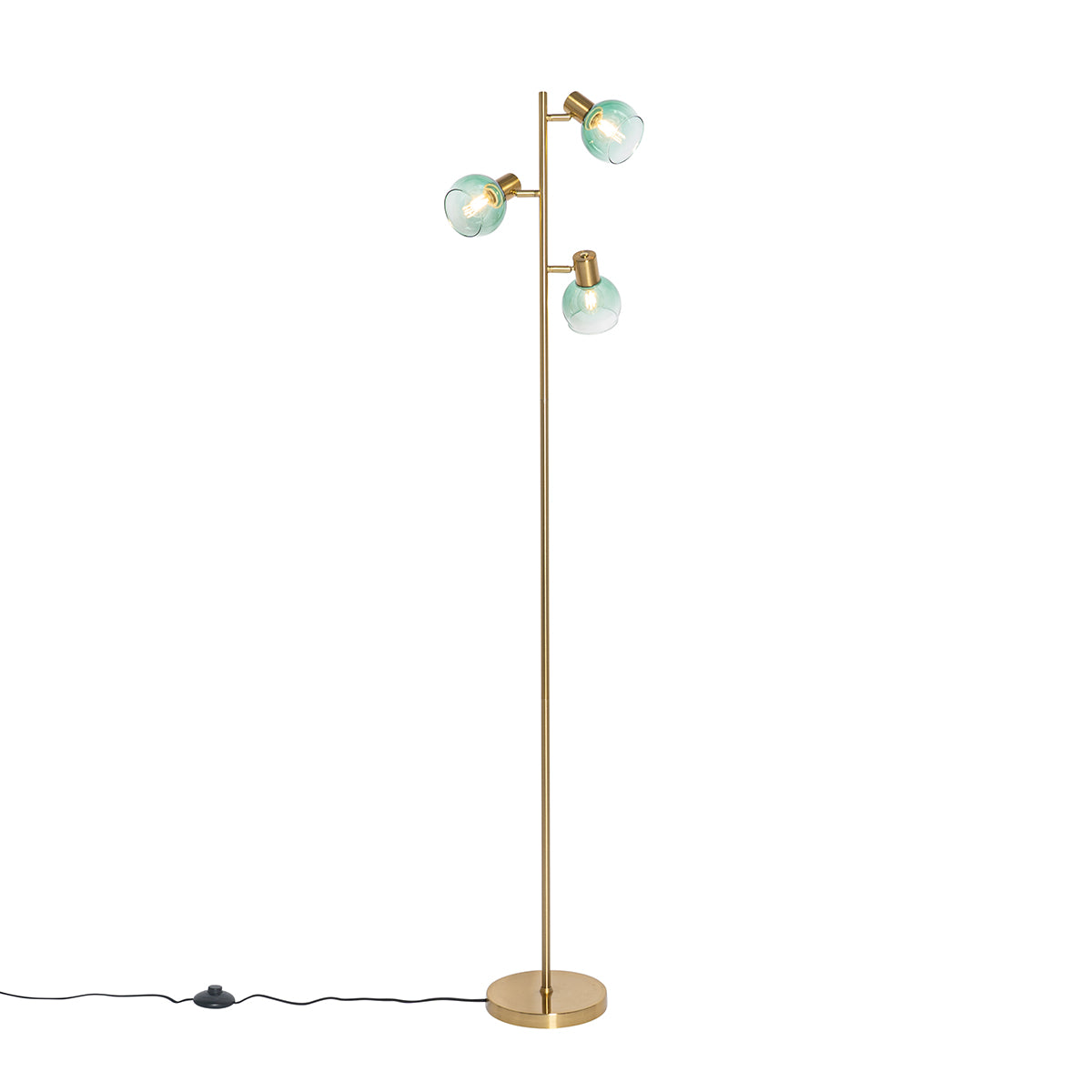 QAZQA Art Deco vloerlamp goud met groen glas 3-lichts - Vidro