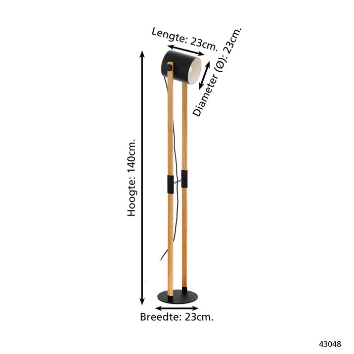 EGLO Hornwood Vloerlamp - E27 - 140 cm - Zwart, Crème|Bruin
