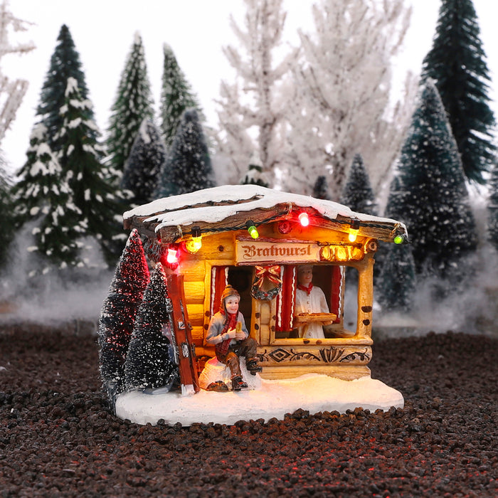 LuVille Kerstdorp Miniatuur Braadworst Kraam - L13,5 x B10,5 x H9,5 cm