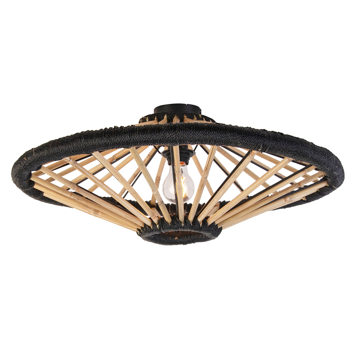 QAZQA Oosterse plafondlamp bamboe met zwart 60 cm - Evalin