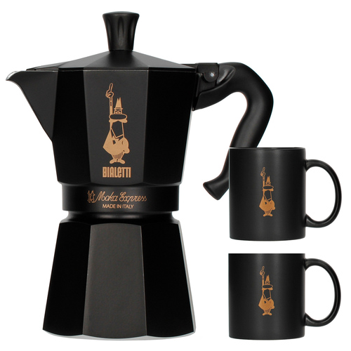 Bialetti Moka Express Mat Zwart 6 kops + 2 Bekers