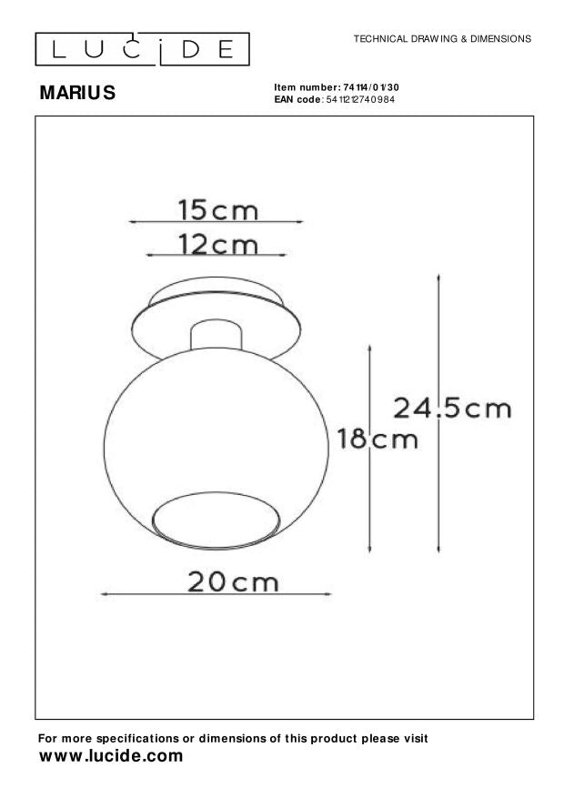 Lucide MARIUS Plafonnière - Zwart