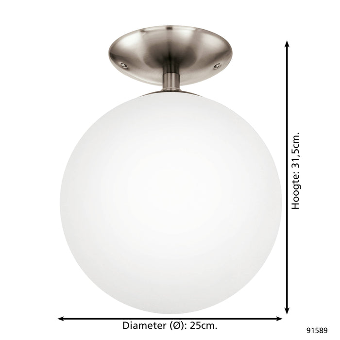 EGLO Rondo - Plafondlamp - 1 Lichts - Ø250mm. - Nikkel-Mat - Wit