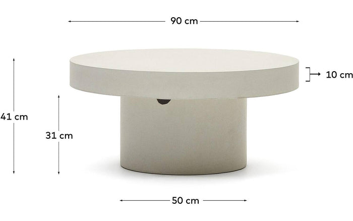 Kave Home - Aiguablava ronde salontafel in wit cement, Ø 90 cm