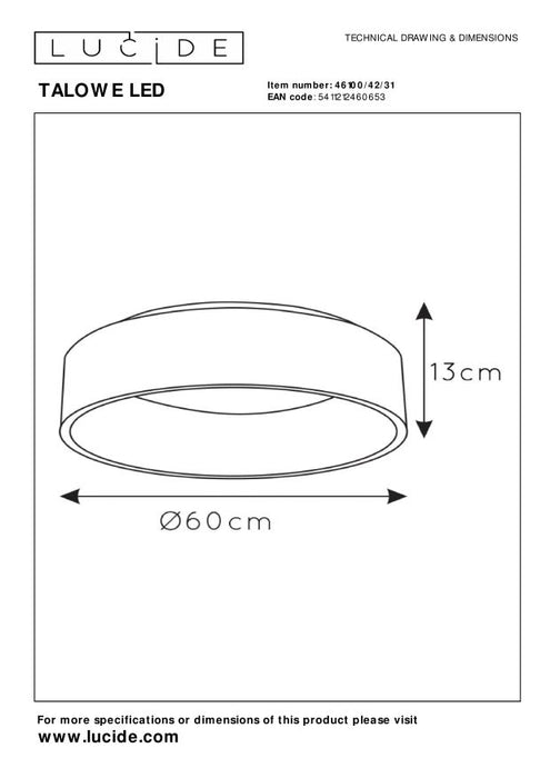 Lucide TALOWE LED Plafonnière - Wit