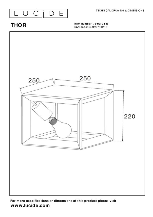 Lucide THOR Plafonnière - Grijs ijzer
