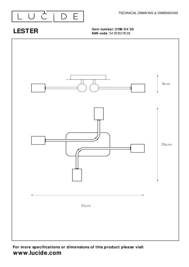 Lucide LESTER Plafonnière - Zwart