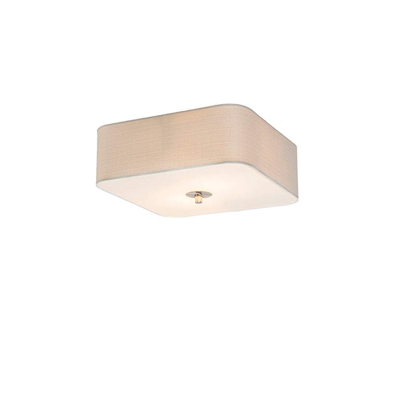 QAZQA Plafondlamp drum jute - Wit - Modern - L 300mm