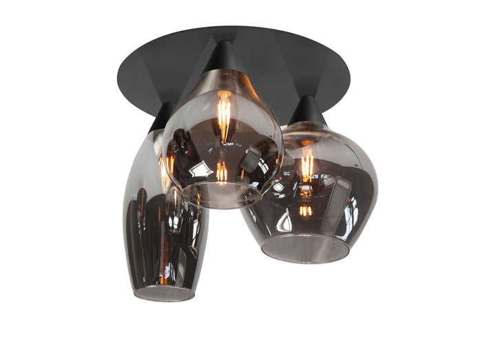 Highlight Plafondlamp Cambio Black & Smoke Glas 32cm Ø 3 Lichts