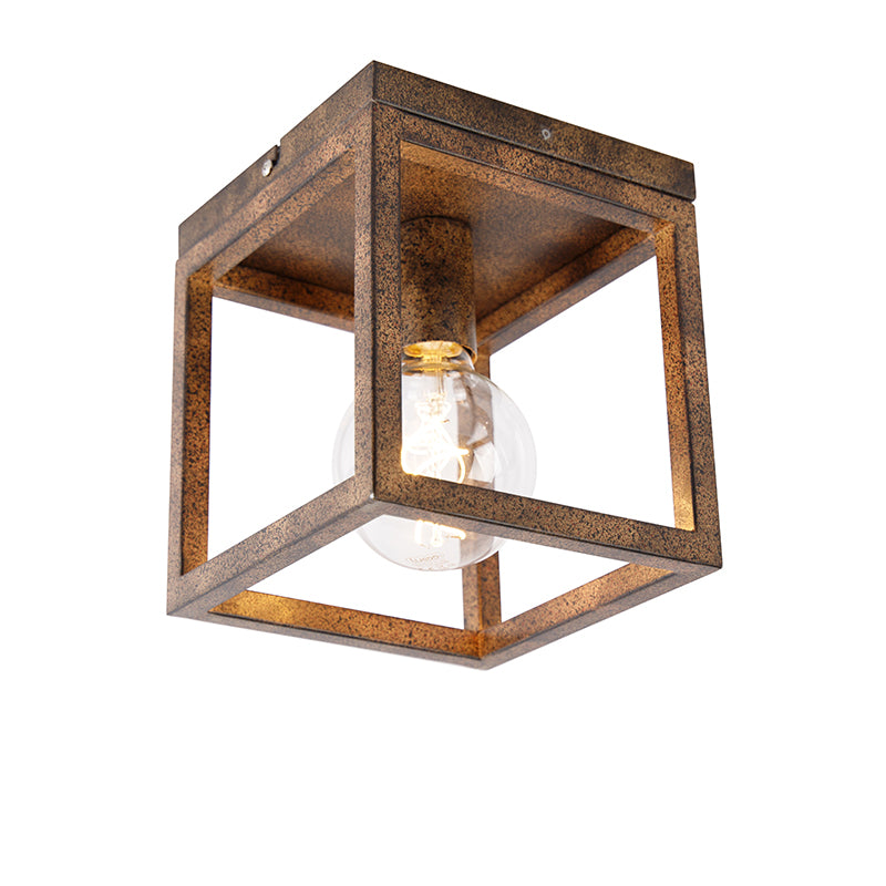 QAZQA Industriële plafondlamp roestbruin - Cage