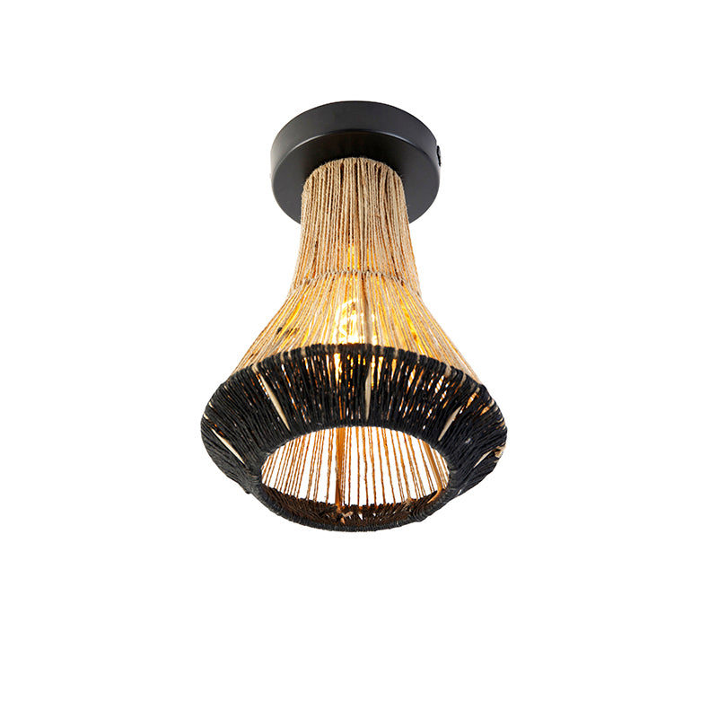 QAZQA Landelijke plafondlamp zwart met touw 19 cm - Jenthe