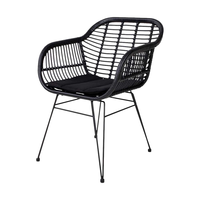 Artichok Madelein rotan tuinstoel zwart - met zitkussen