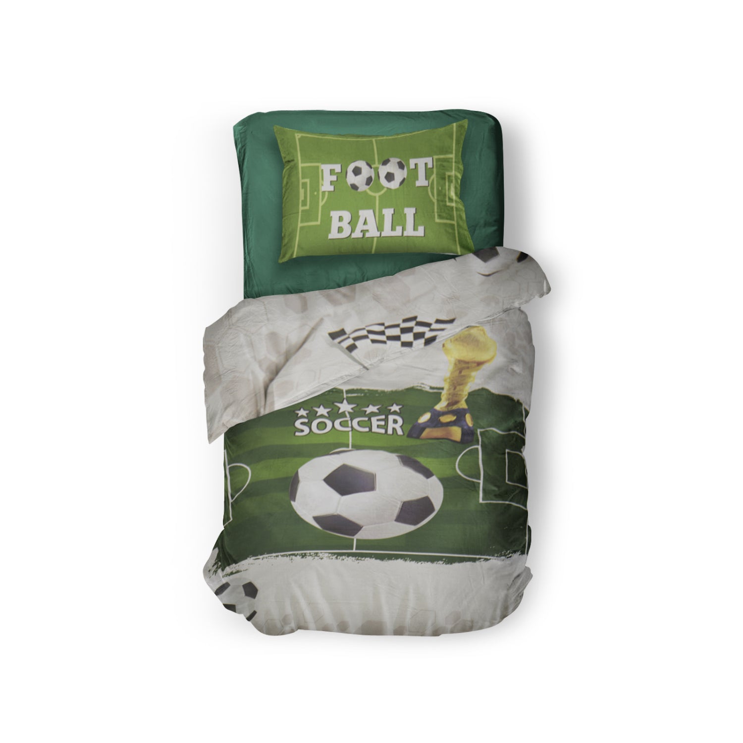 LINNICK Kinder Dekbedovertrek  katoen Soccer - green 140x200cm