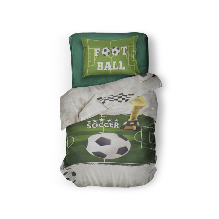 LINNICK Kinder Dekbedovertrek  katoen Soccer - green 140x200cm