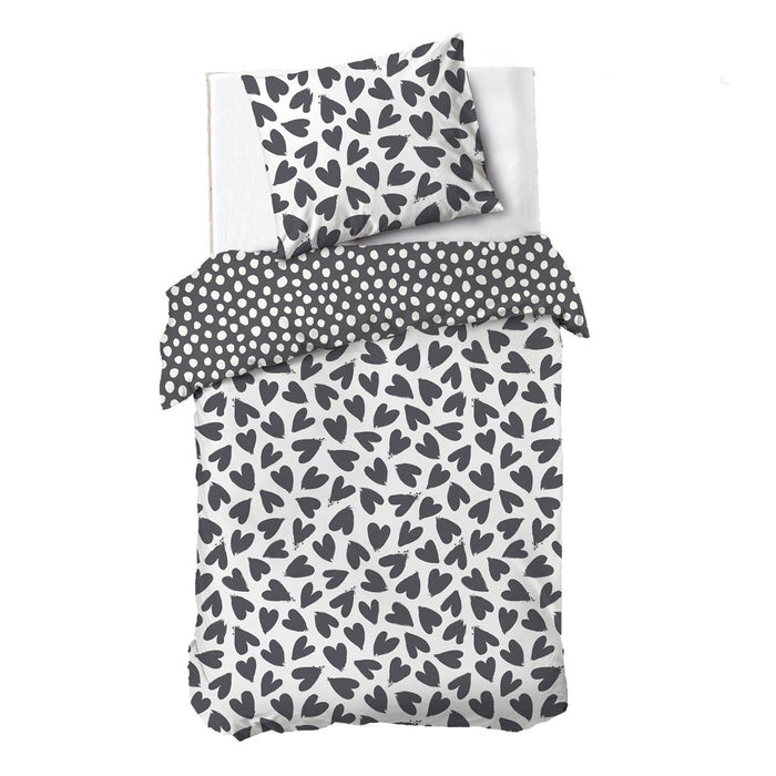 Dindi Home - Dekbedovertrek Dancing Hearts - 140x220 - Zwart