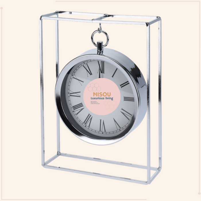 MISOU Tafelklok Hangmodel Zilver Metaal 25 cm Klok op Standaard Bin...