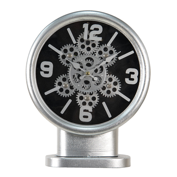 Clayre & Eef Tafelklok  24x8x30 cm Zilverkleurig MDF Ijzer Rond