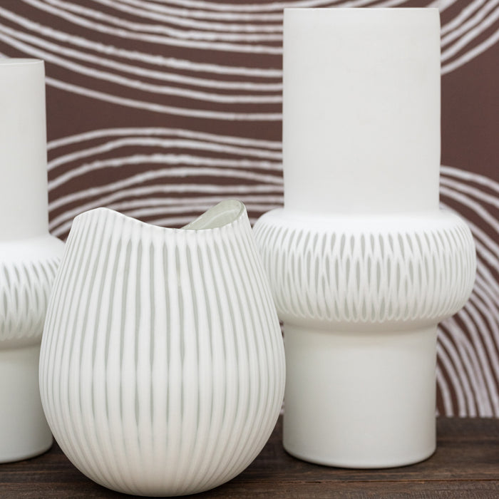 J-Line vaas Streep Bal - glas - wit - large - 41 cm hoog