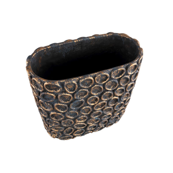 PTMD Sturdy Black cement pot oval gold circles L