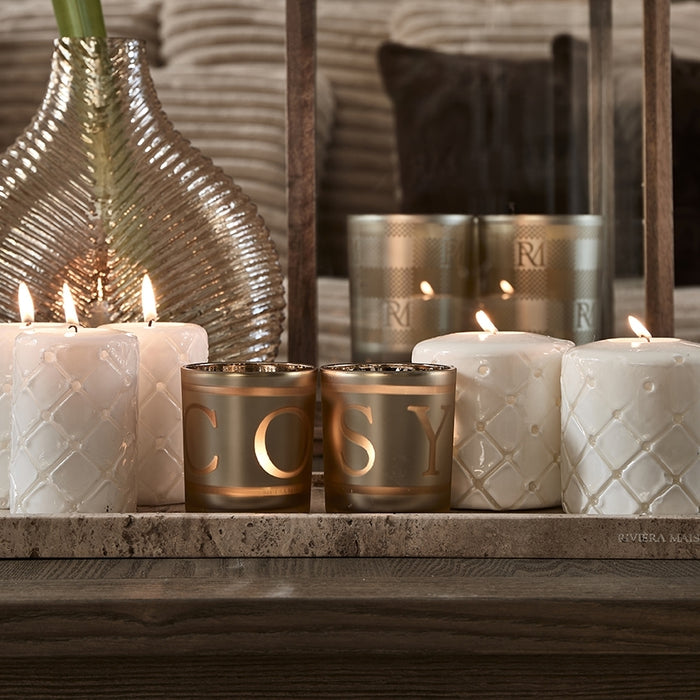 Riviera Maison stompkaarsen, Wit - Pillar Padded - 2 stuks