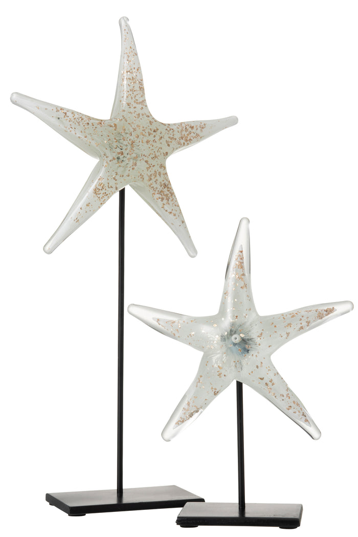 J-Line Zeester Op Voet Glas|Ijzer Wit|Goud|Zwart Large