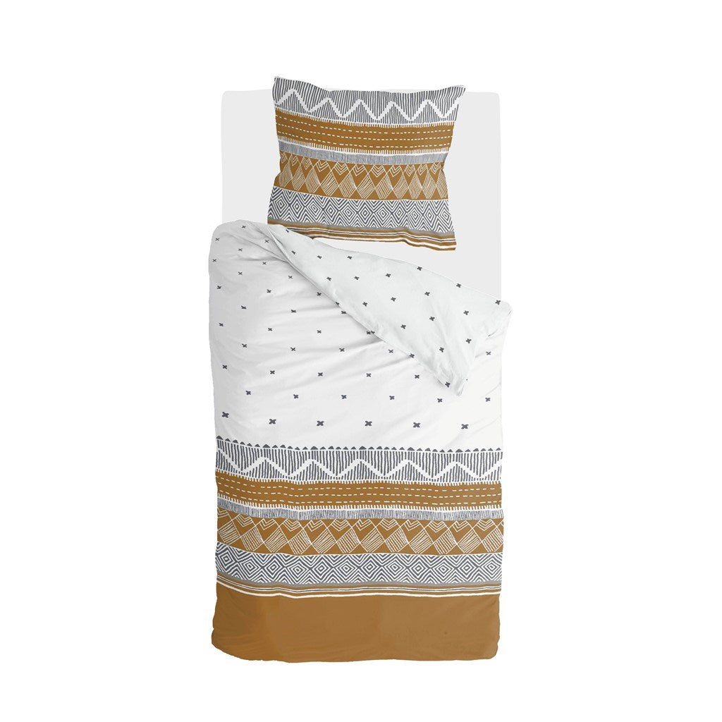 Walra - Dekbedovertrek Ikat Dreams - 140x220 - Wit | Cognac
