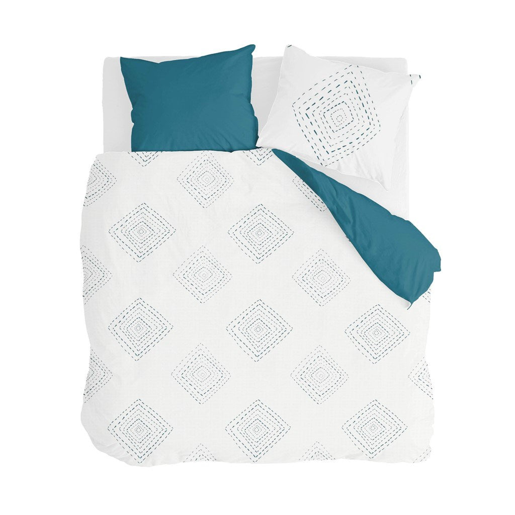 Walra - Dekbedovertrek Boho Stitches - 240x220 - Wit | Petrol