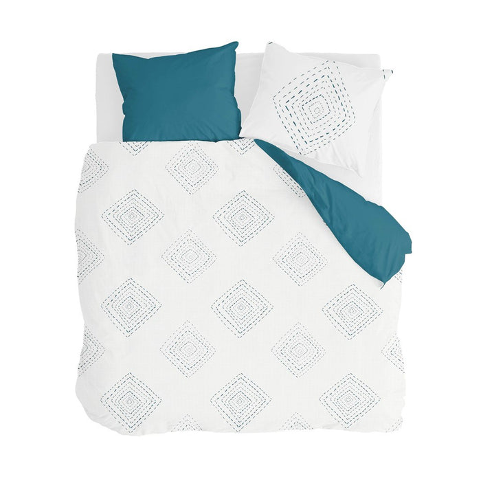 Walra - Dekbedovertrek Boho Stitches - 240x220 - Wit | Petrol