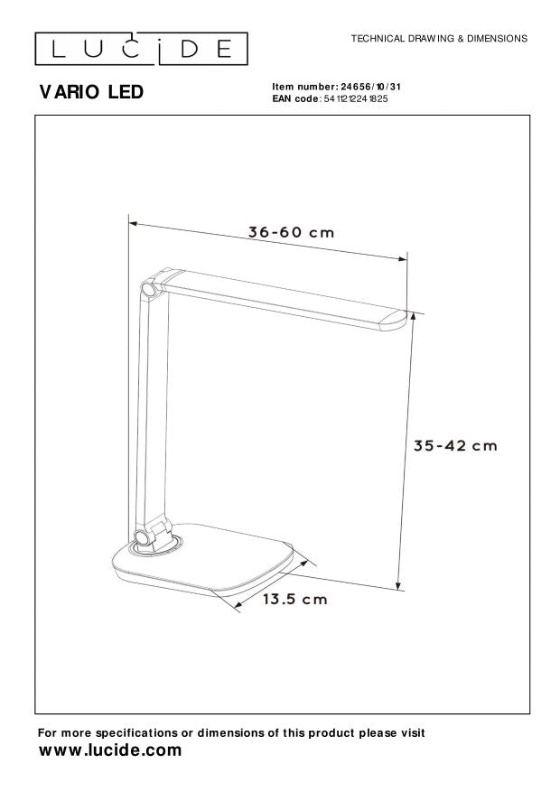 Lucide VARIO LED Bureaulamp - Wit