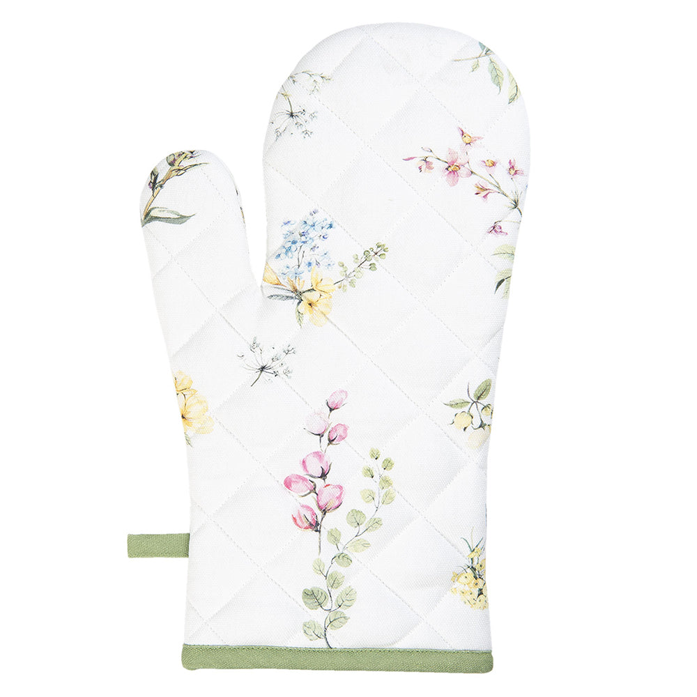 Clayre & Eef Ovenwant  16x30 cm Wit Katoen Bloemen Ovenhandschoen
