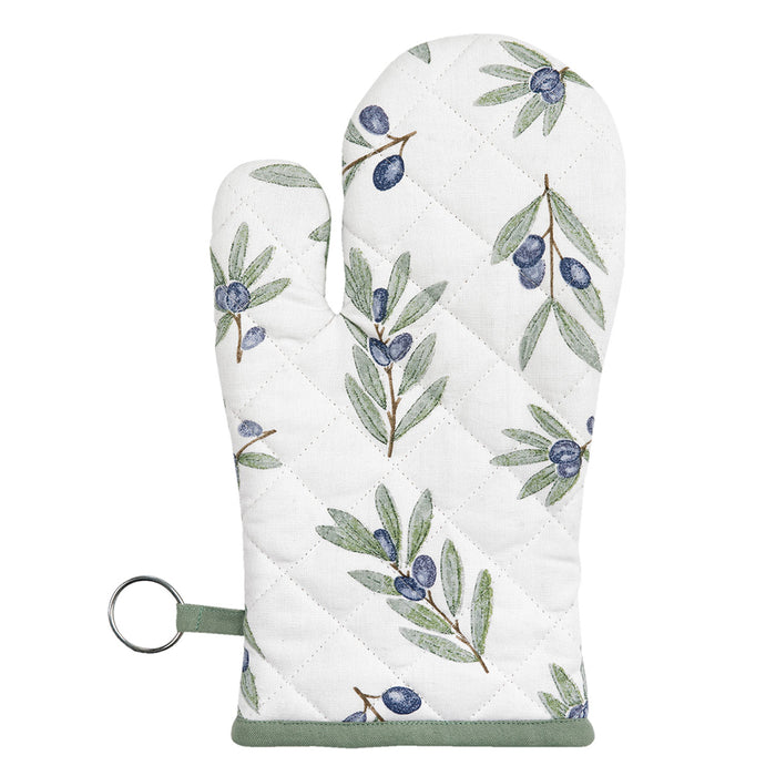 Clayre & Eef Ovenwant 16x30 cm Groen Wit Katoen olijf Ovenhandschoen