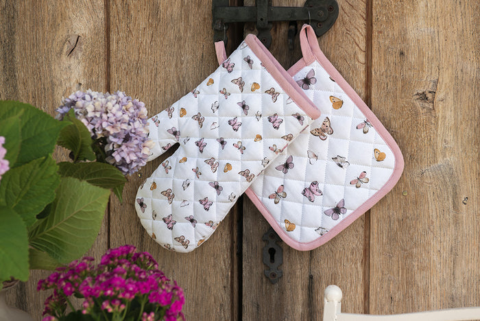 Clayre & Eef Kind Ovenwant  12x21 cm Beige Roze Katoen Vlinders