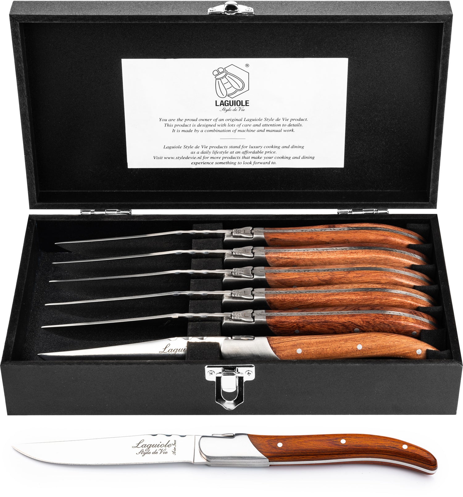 Laguiole Style de Vie Luxury Line steakmessen 6-delig, pakka rosewood