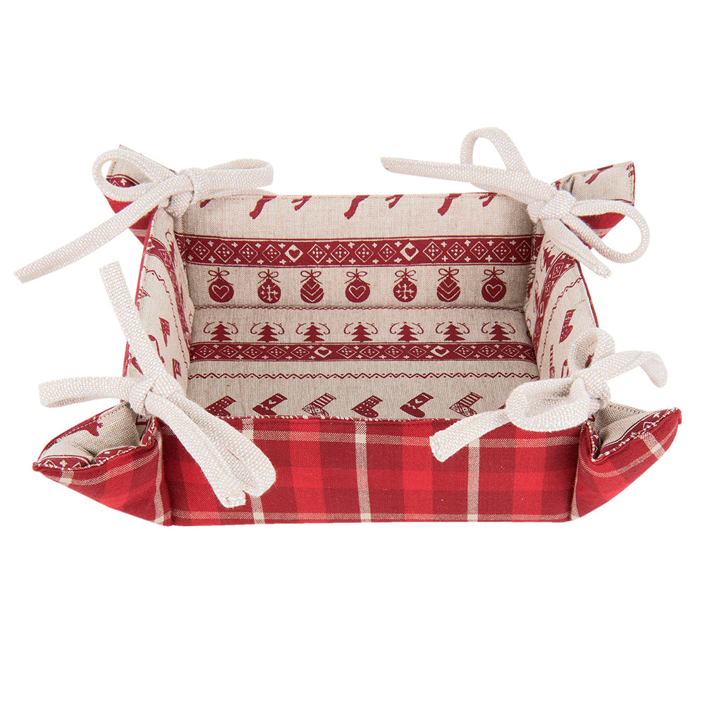 Clayre & Eef Broodmand 35x35x8 cm Rood Beige Katoen Kerst