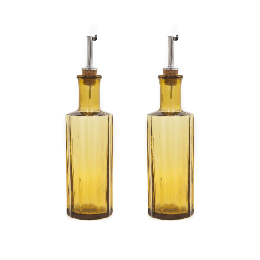 Brût Homeware, Set van 2 Olie|Azijn Fles set 30 CL, amber bruin