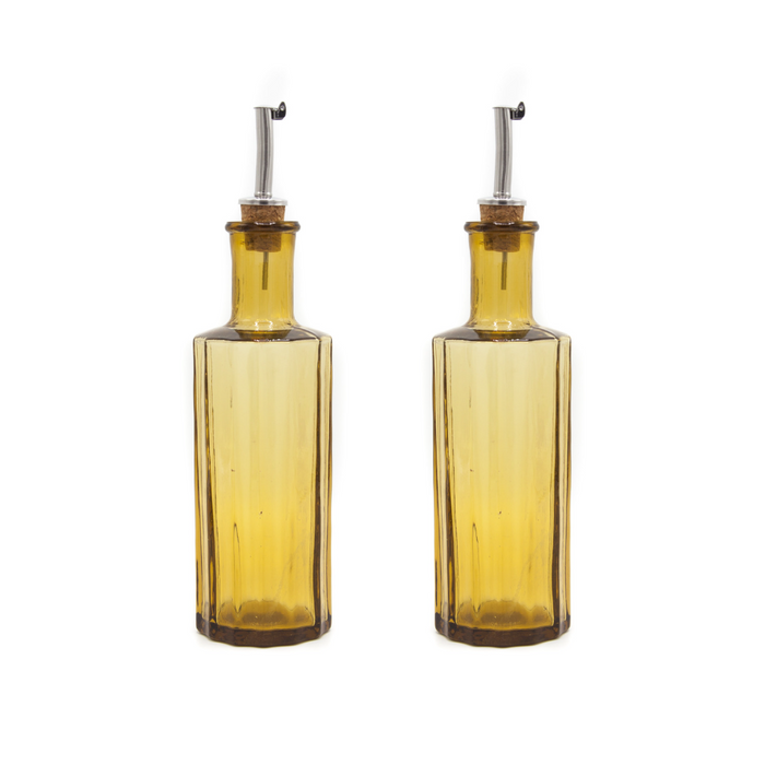 Brût Homeware, Set van 2 Olie|Azijn Fles set 30 CL, amber bruin