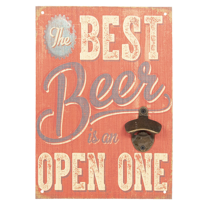 Clayre & Eef Flesopener Muur 24x3x34 cm Rood Hout Rechthoek Best beer